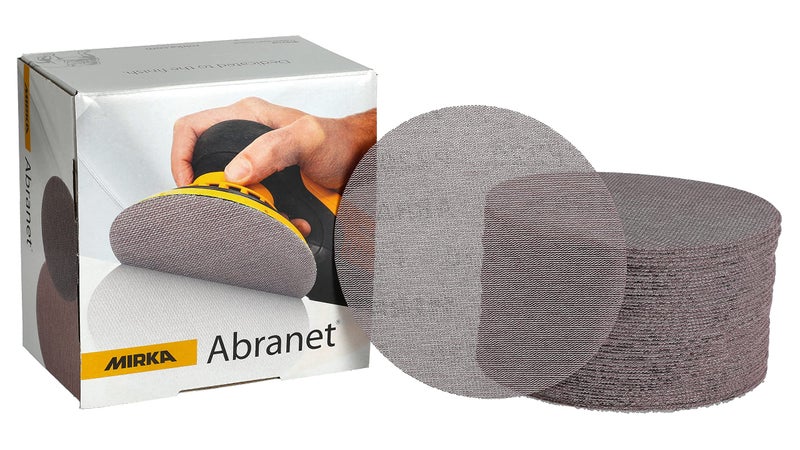 Mirka Abranet Mesh Sandpaper Discs, 6-inch, Grit 220 Hook and Loop Net Sanding Pads for Dust-Free Sanding, Suitable and Efficient for Wood, Metal, Plastic, Lacquer, and More, 50pcs for Orbital Sanders - Image 1